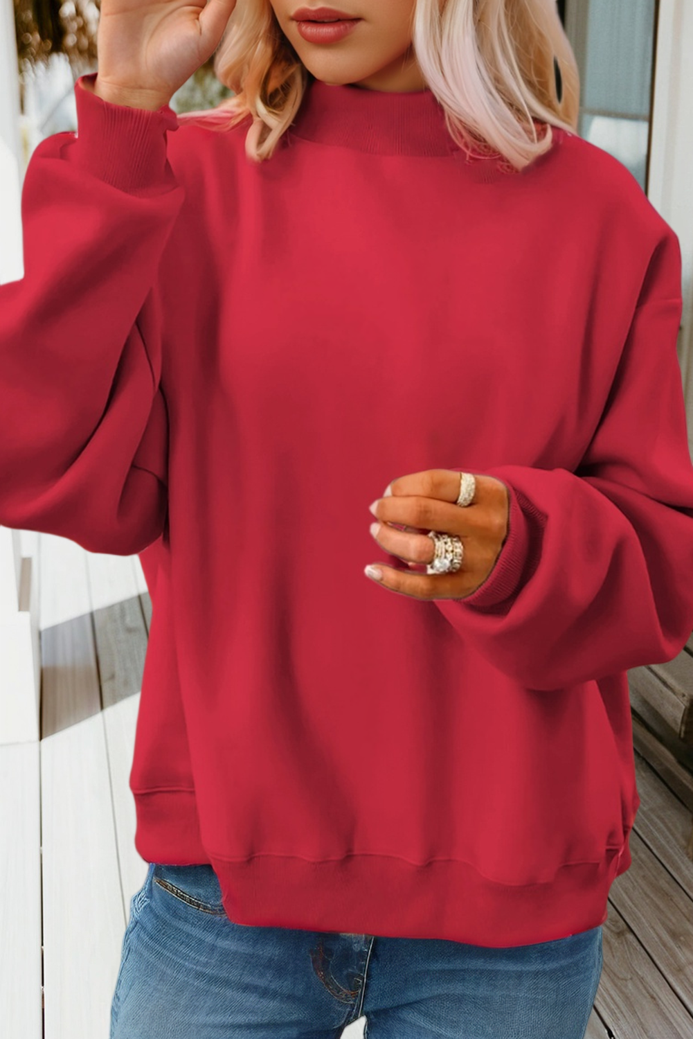 Love Solid Oversize Reversible Mock Neck Sweatshirt (S-XL): Light Grey / Missy / L