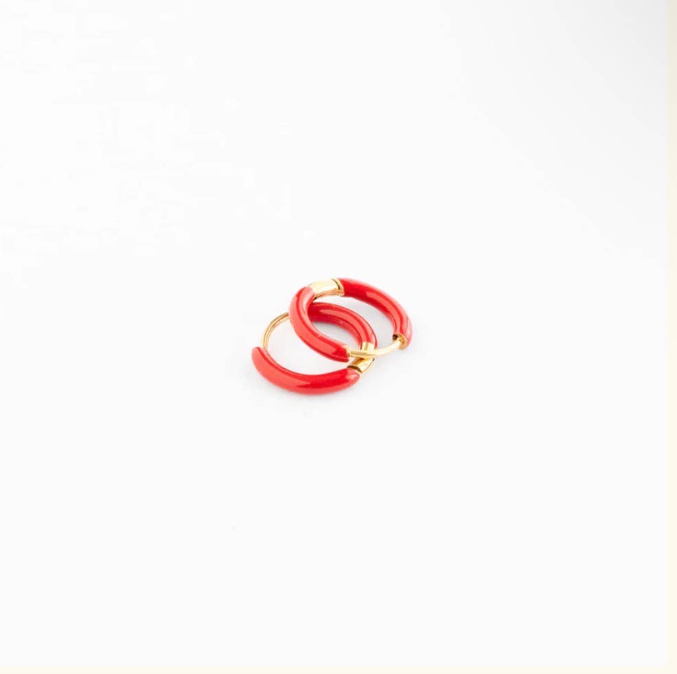 Enamel Hoop Earrings - Hypoallergenic, Flat Back, Girl Gift: Purple