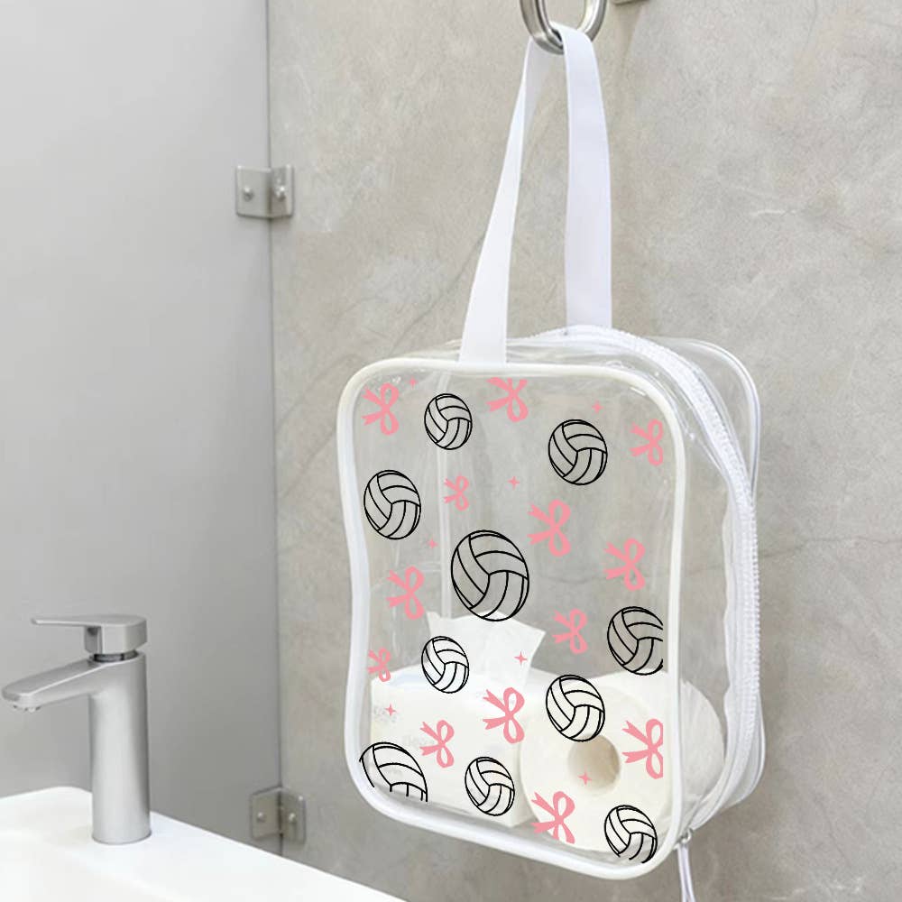 Volleyball Pouch Ball PVC Game Day Clear Makeup Bag: VWhite / M