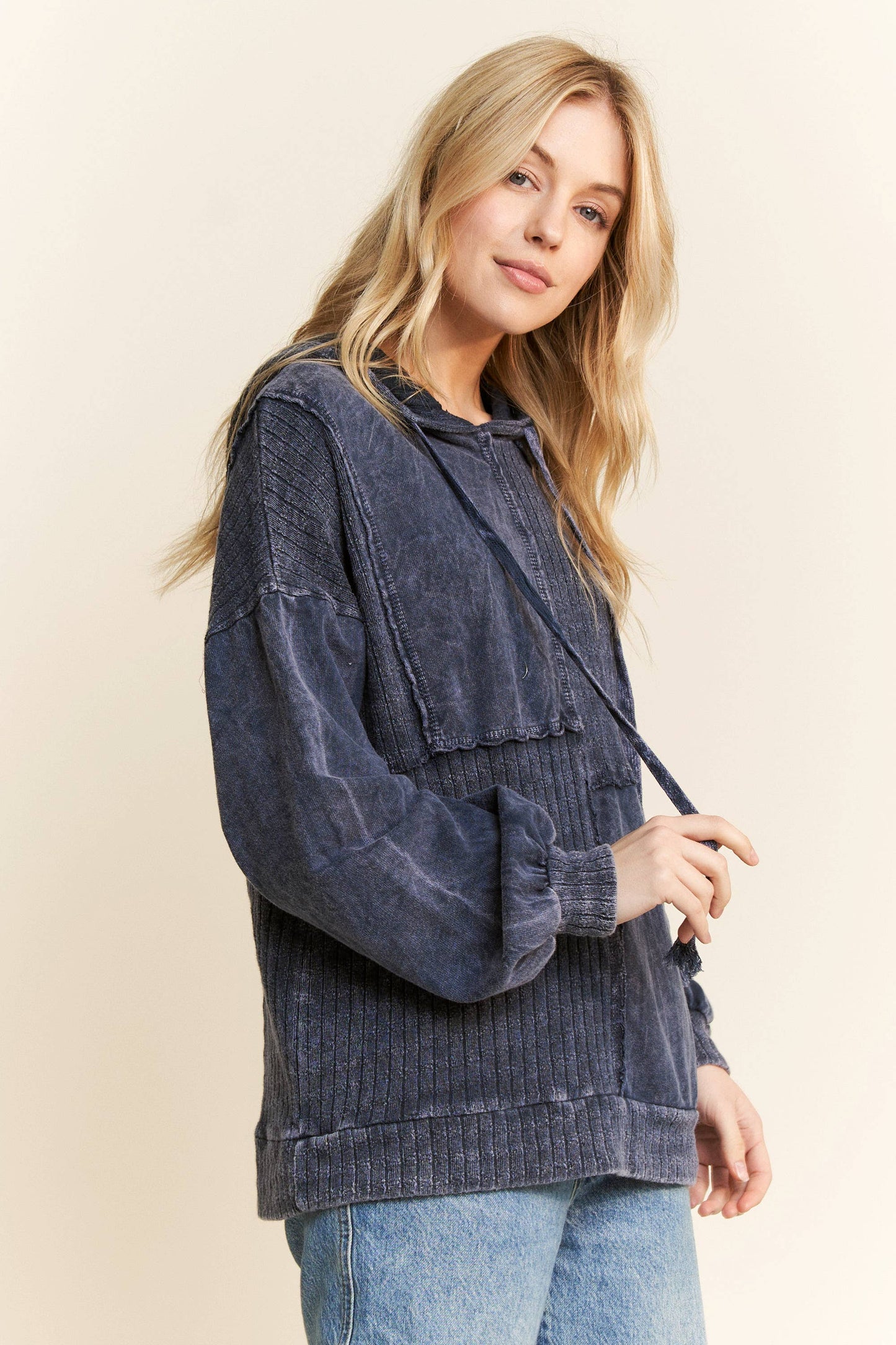 MineralWash Sweater block stitched hoodie shirt HT5969.: Olive / S-M-L / 2-2-2