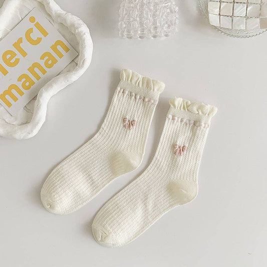 Rufia - White Rolled Edge Socks for Women: SINGLEBOW / AVERAGE