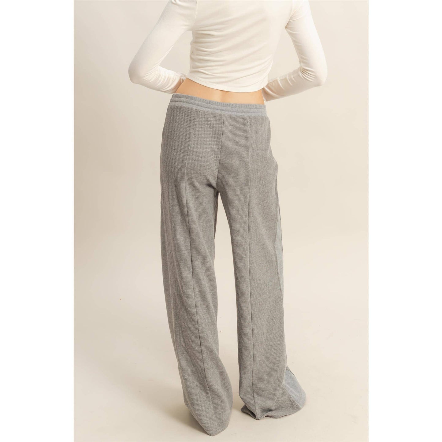 Waffled Knit Pants With Contrasting Ties: H.GRAY / S-M-L(2-2-2)