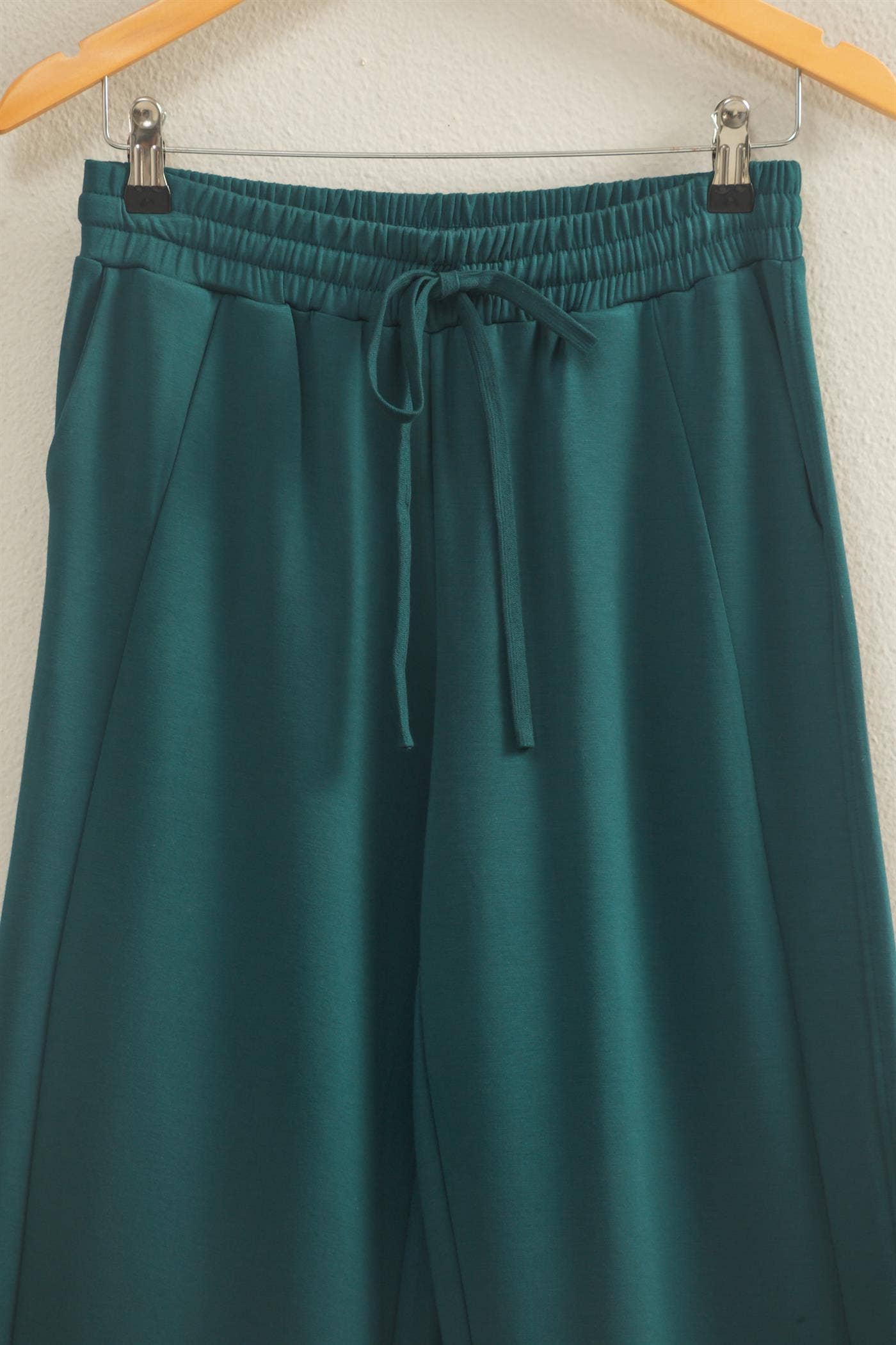 Scuba High-Waist Wide-Leg Drawstring Sweatpants: DEEP GREEN / S-M-L(2-2-2)