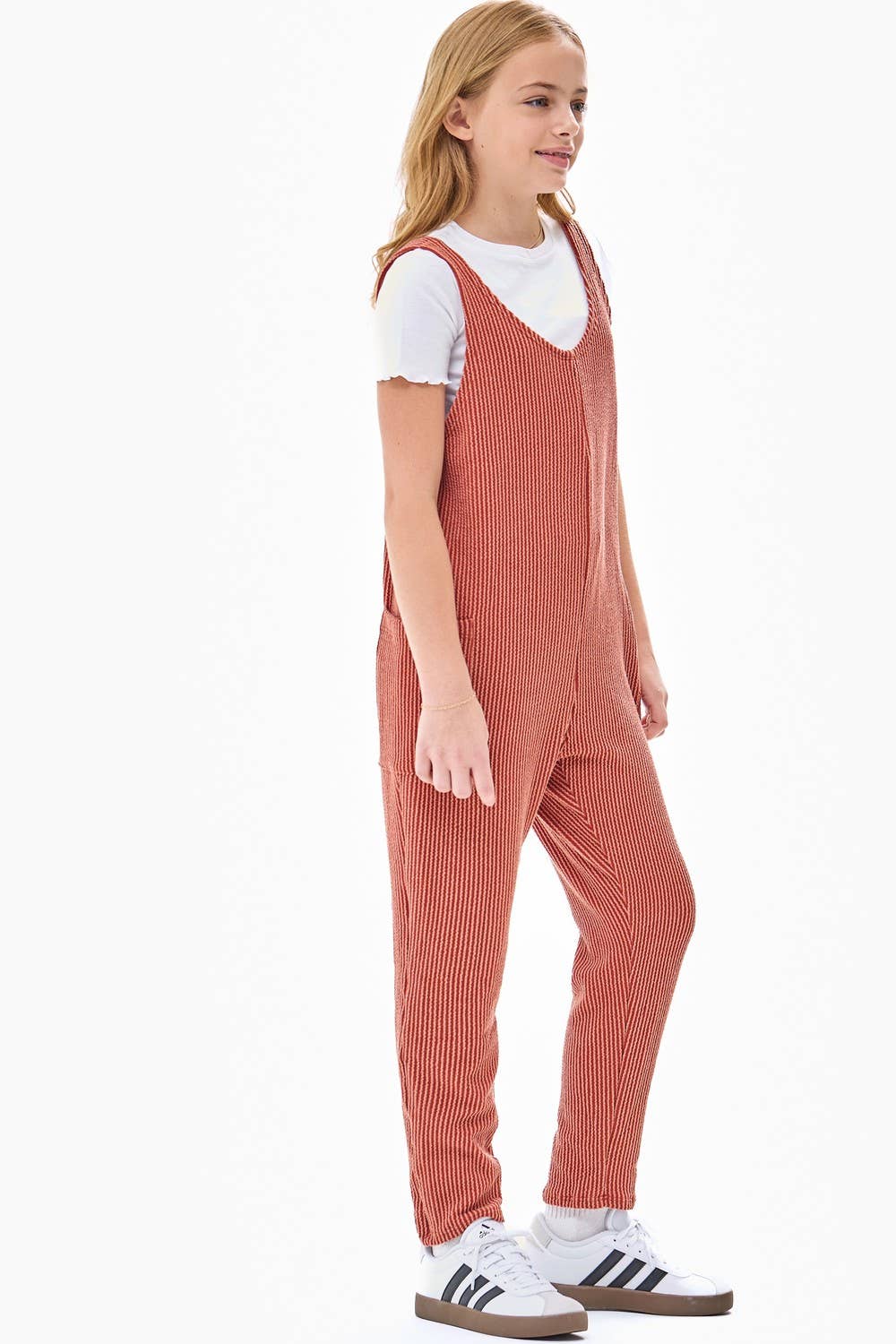 Embossed Rib Sleeveless Jumpsuit /Overall /Onesie: Navy / S