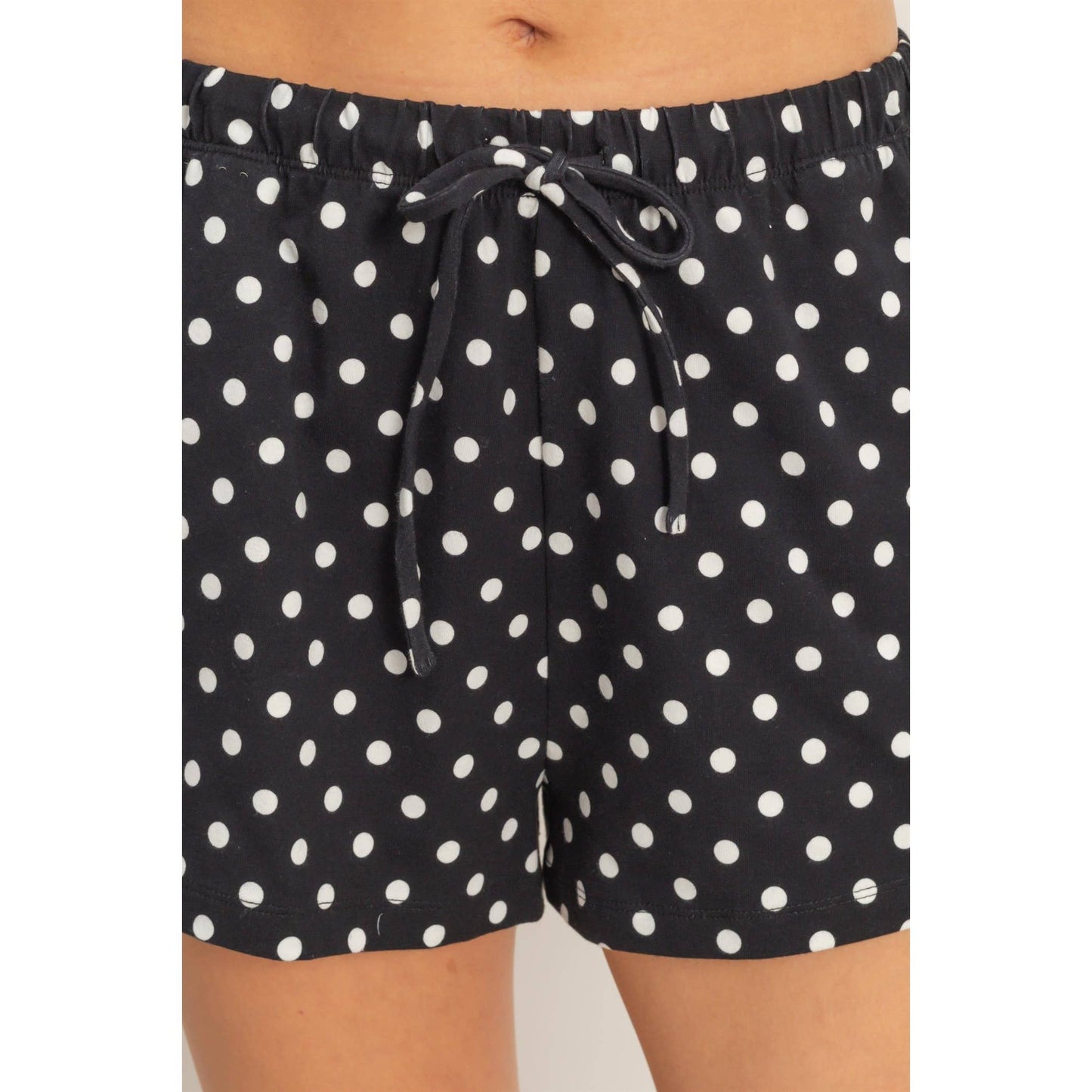 Polka Dot Drawstring Shorts: BROWN / S-M-L(2-2-2)