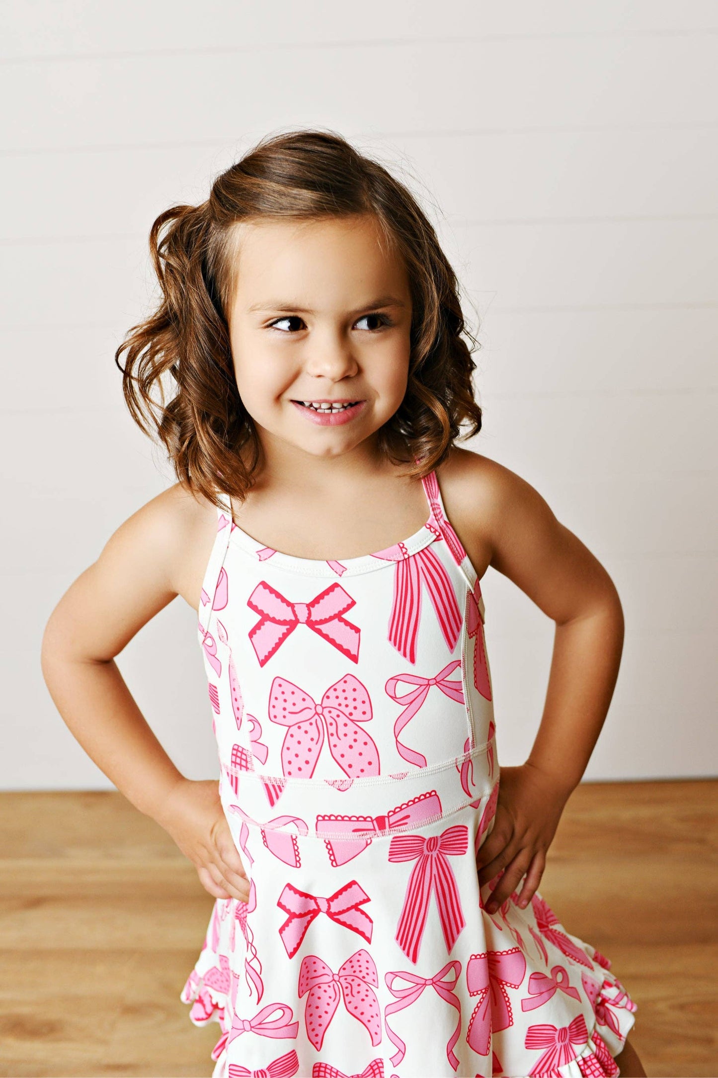 Girls White & Pink Bow Athletic Active Sport Ruffle Dress: 7/8