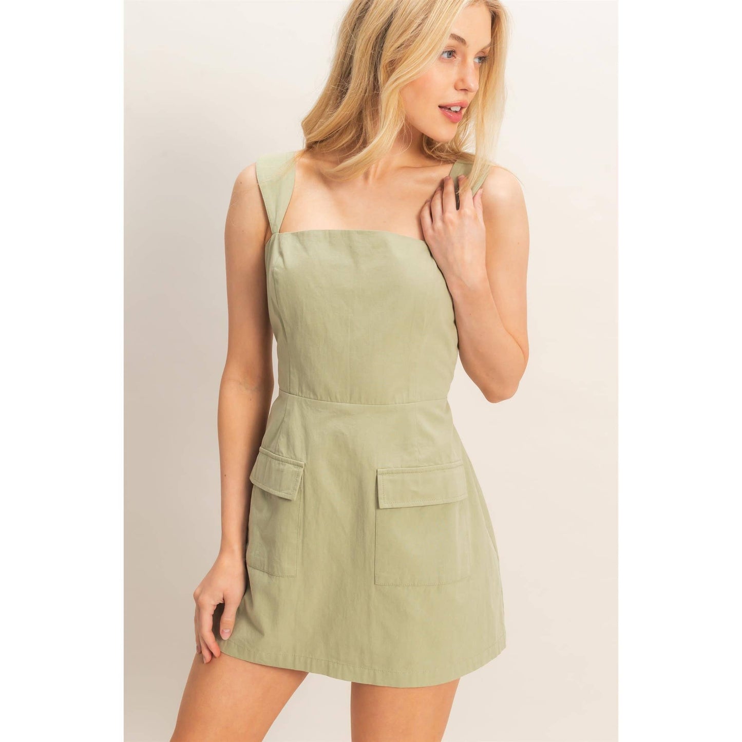 Square Neck Mini Dress: WHITE / S-M-L(2-2-2)