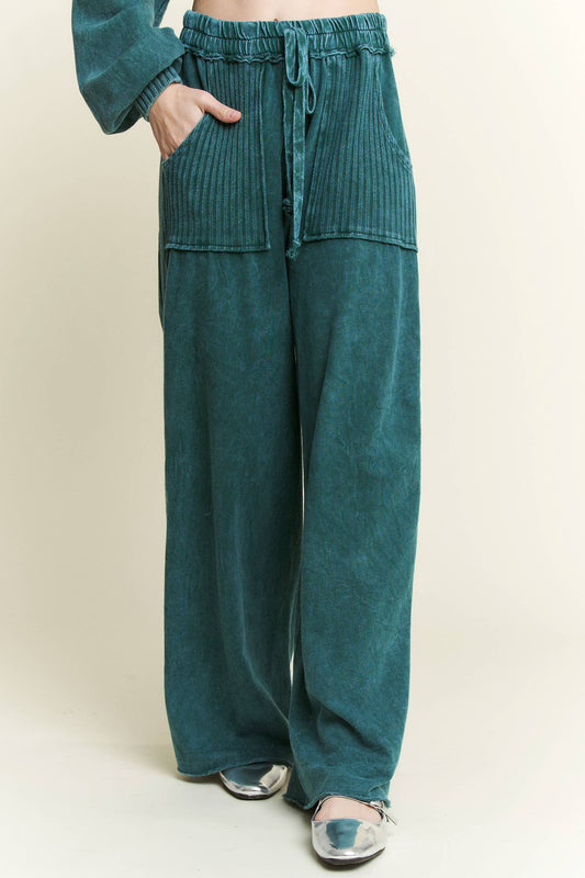 Best Mineral Wash Side Knit detail wide leg pantsHE5878P: Midnight Green / S-M-L / 2-2-2