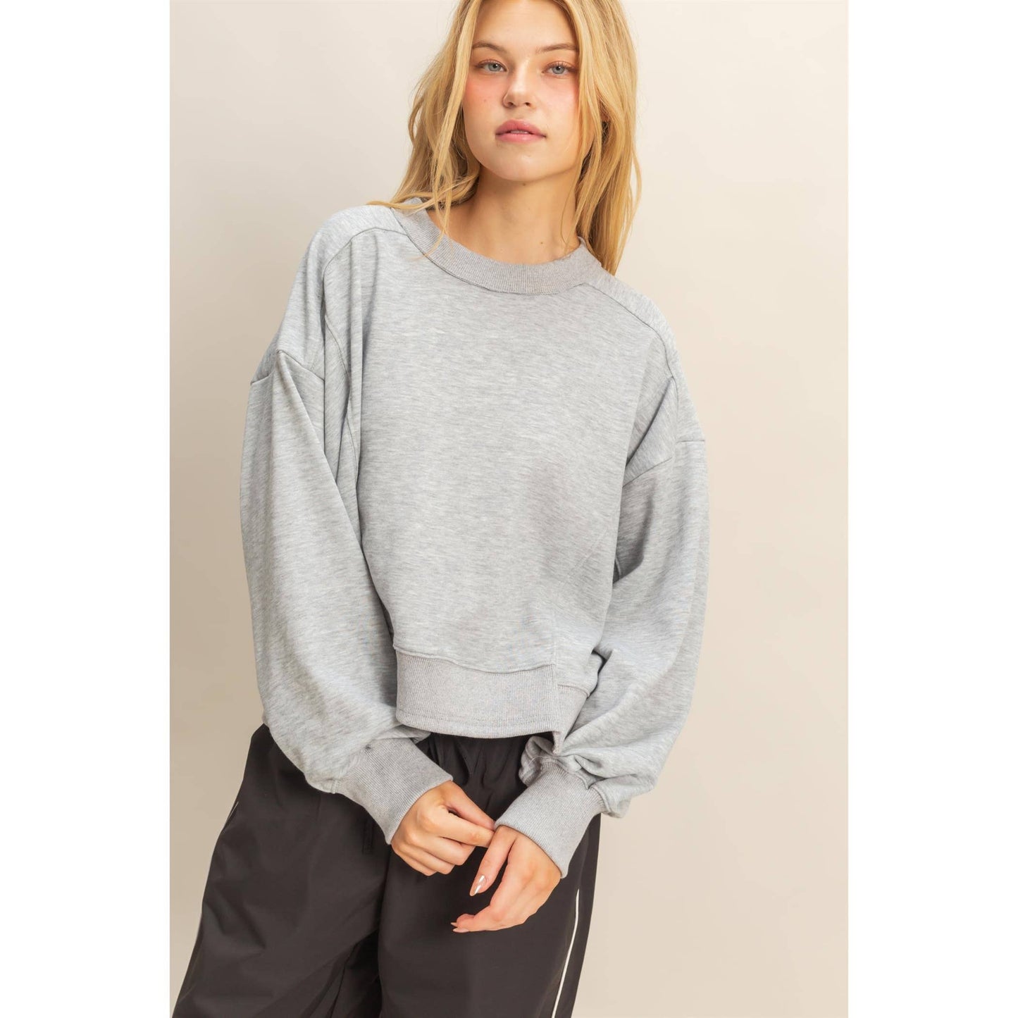 Layered Hem Sweatshirt With Raw Edges: MOSS GREEN / S-M-L(2-2-2)
