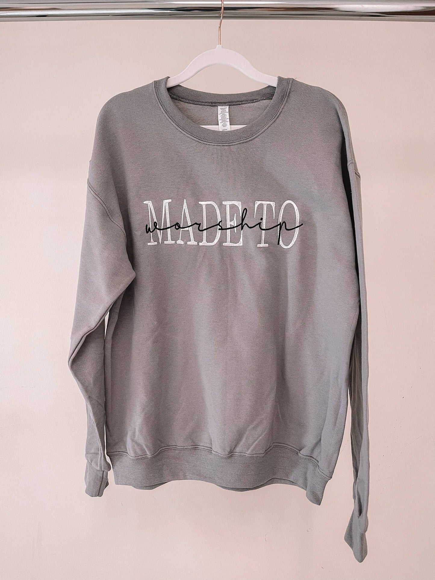 Embroidered Made To Worship GREY Sweatshirt ORIGINAL: Large / Sweatshirt