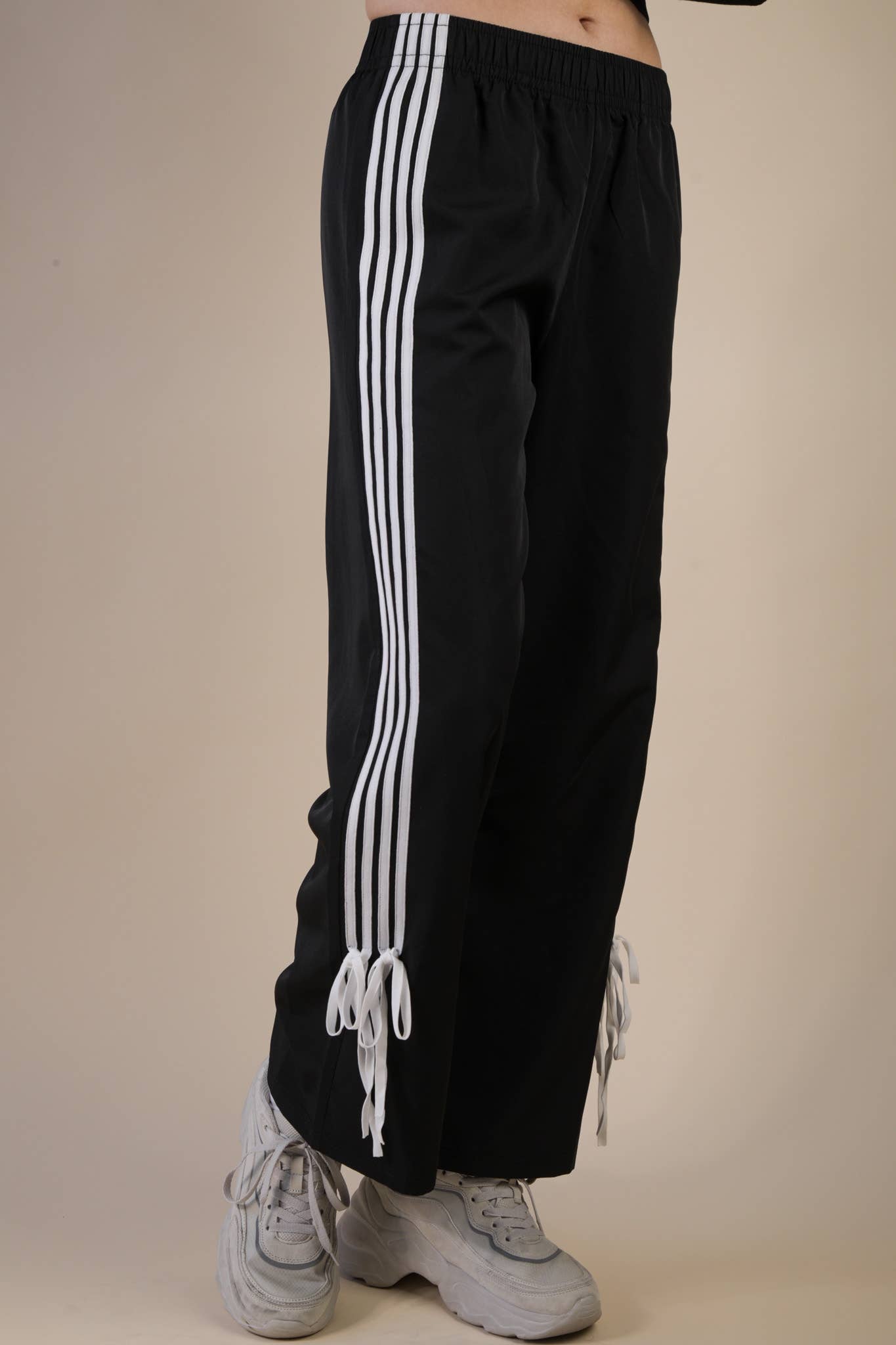 NP70839-Side Ribbon Detail Jersey Pants: RED / S-M-L/2-2-2