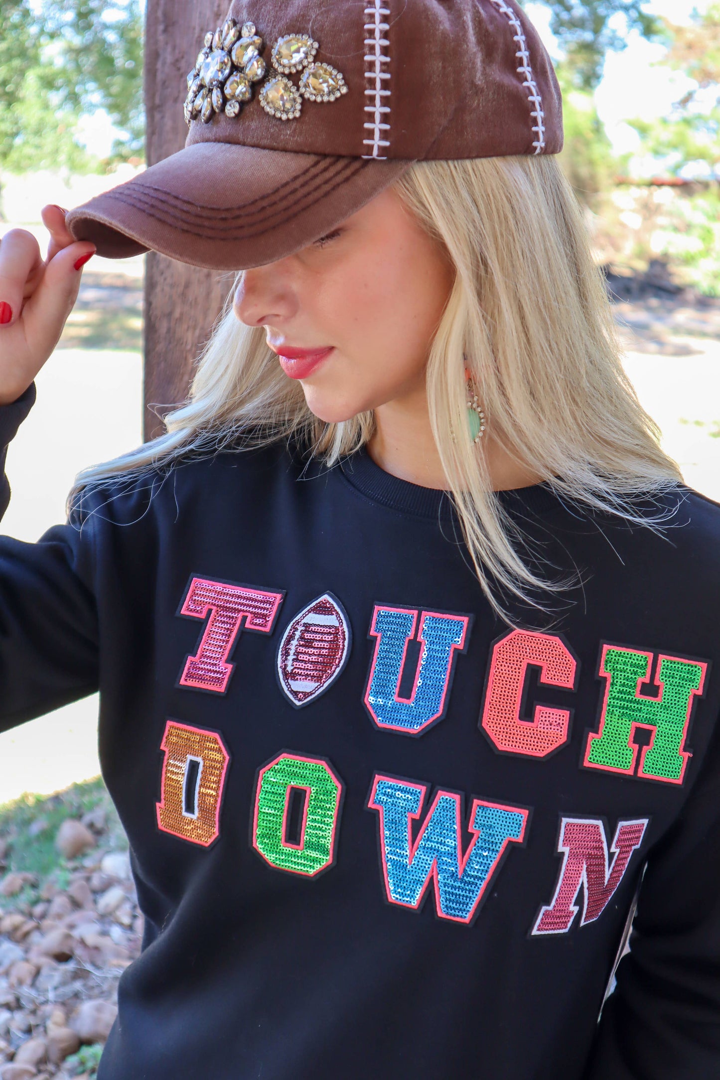 MK177 TOUCHDOWN Sequin Embellished sweatshirt-Black: BLACK / 3XL