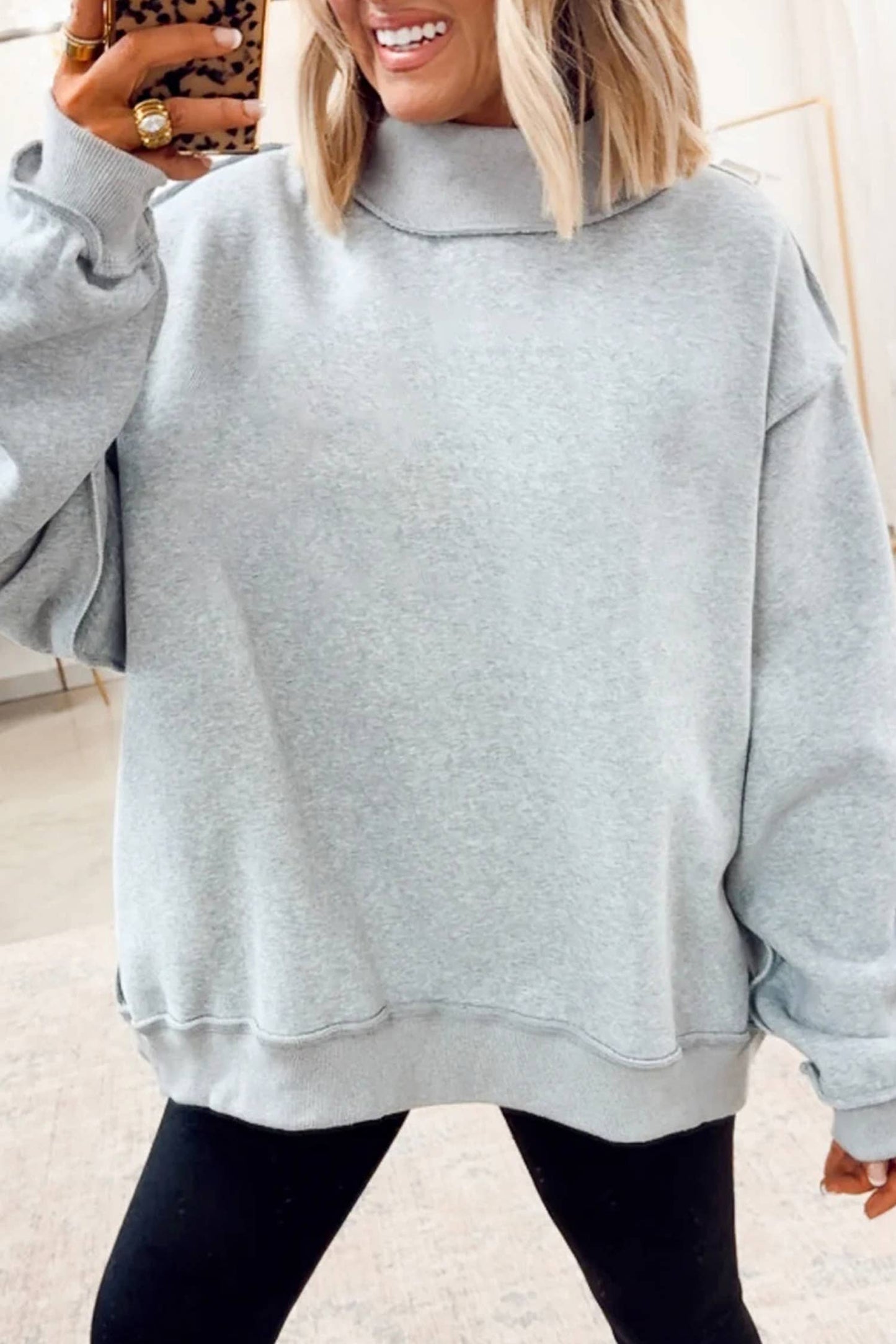 Love Solid Oversize Reversible Mock Neck Sweatshirt (S-XL): Racing Red / Missy / L