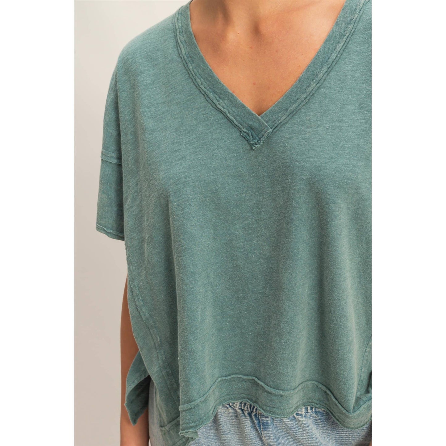 Oversized V-Neck Short Sleeve Top: TAFFY PINK / S-M-L(2-2-2)