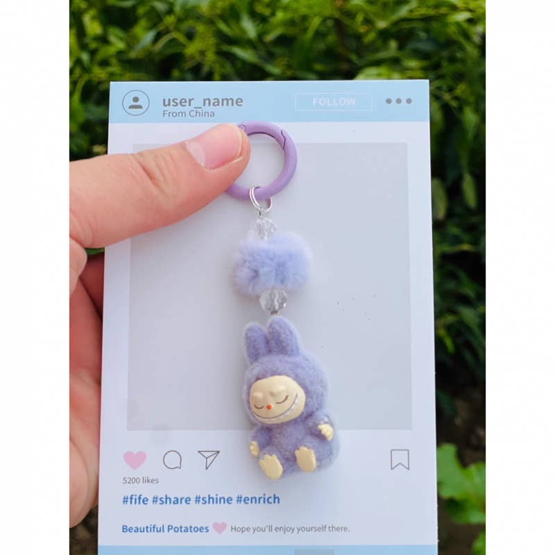 Fluffy Labubu The Monsters keychain bag charm: Lime / S