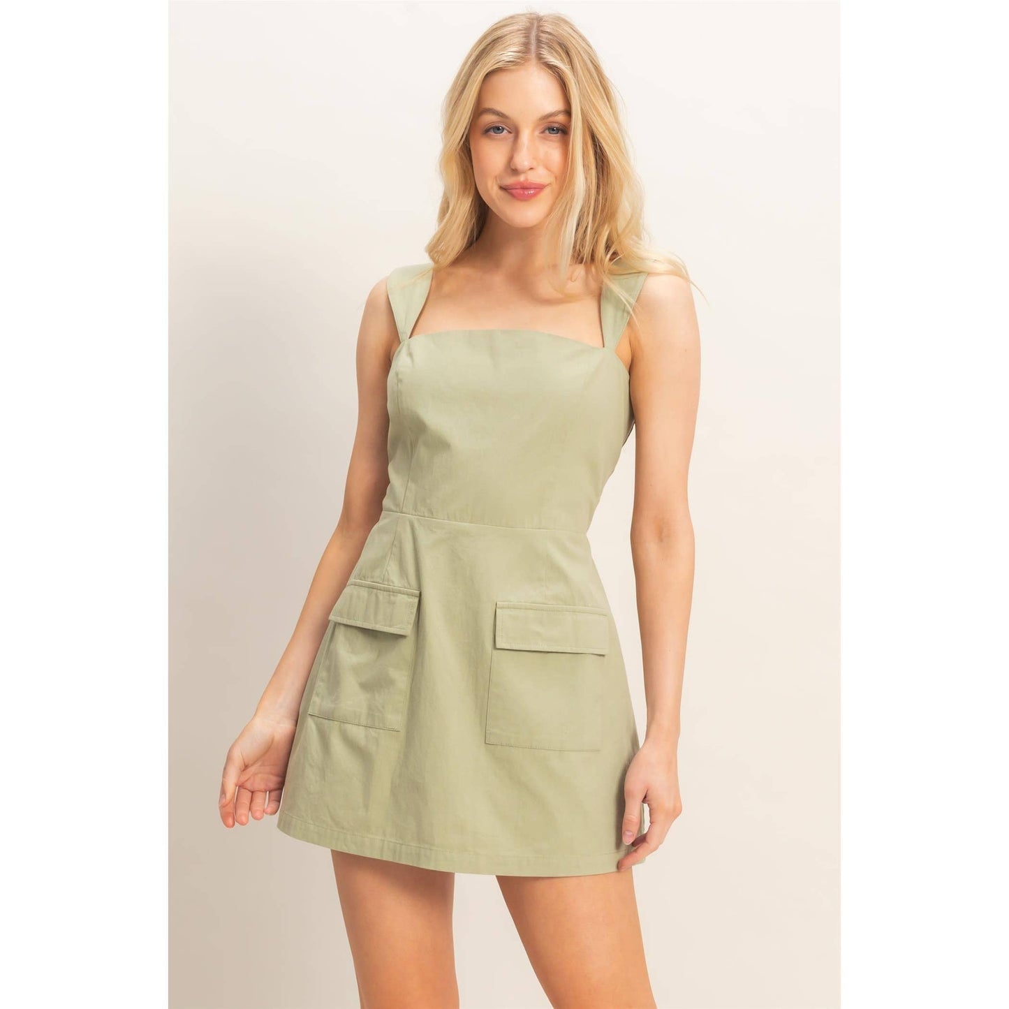 Square Neck Mini Dress: WHITE / S-M-L(2-2-2)