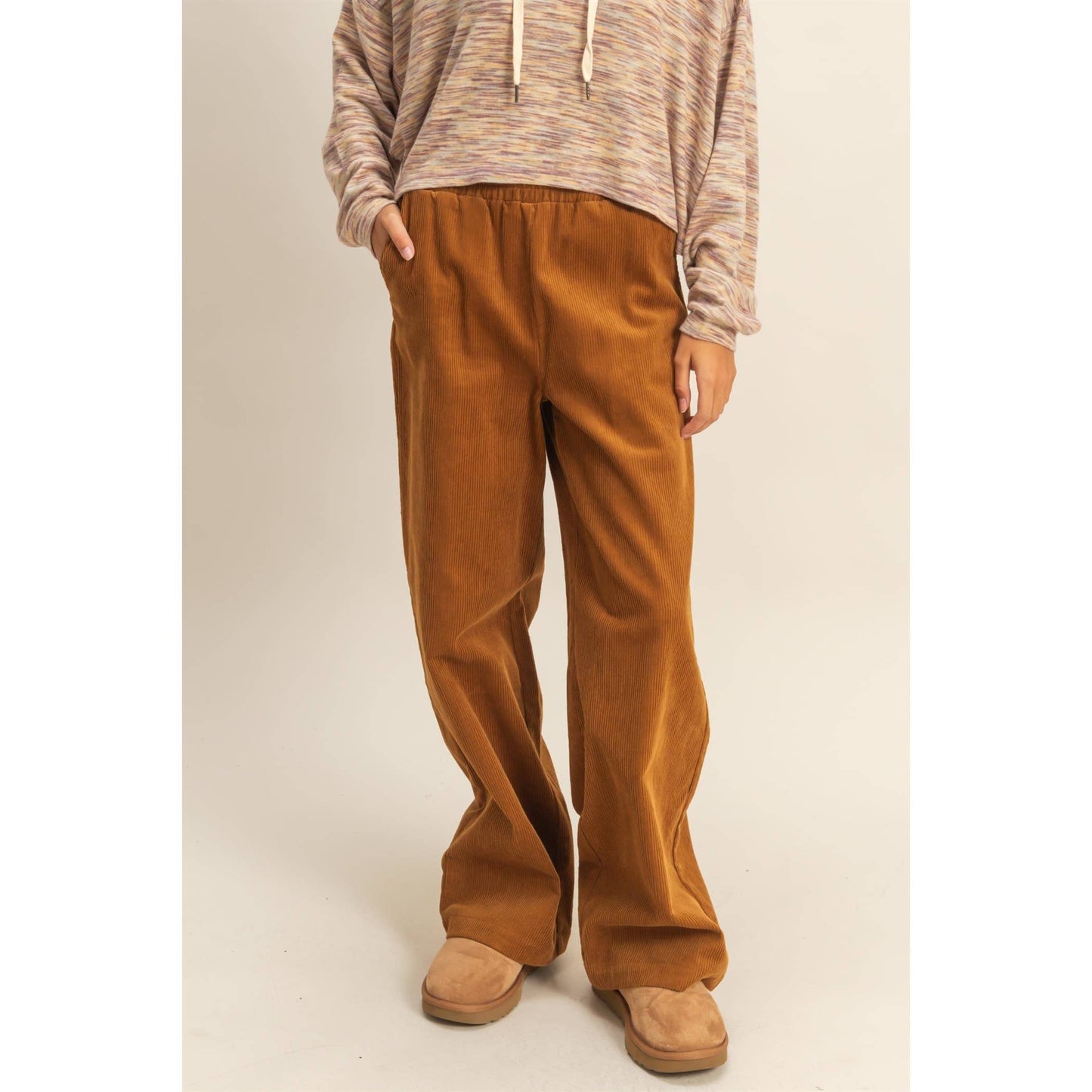 Corduroy High-Waisted Wide Leg Pants: BLACK / S-M-L(2-2-2)