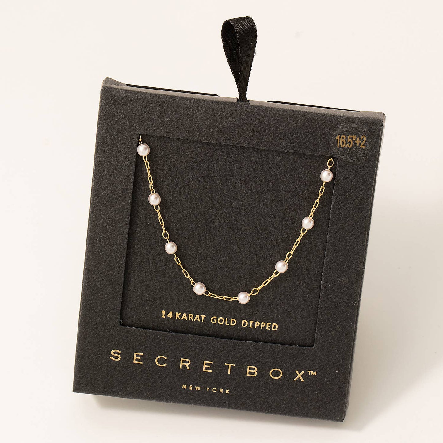 Secret Box Chain Pearl Station Necklace: GD