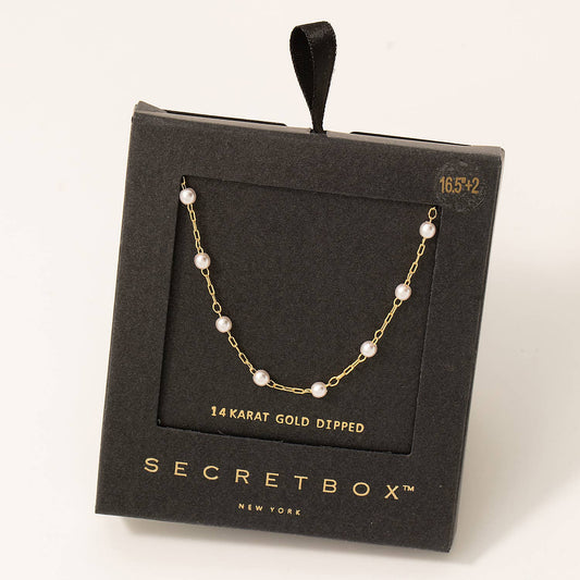 Secret Box Chain Pearl Station Necklace: GD