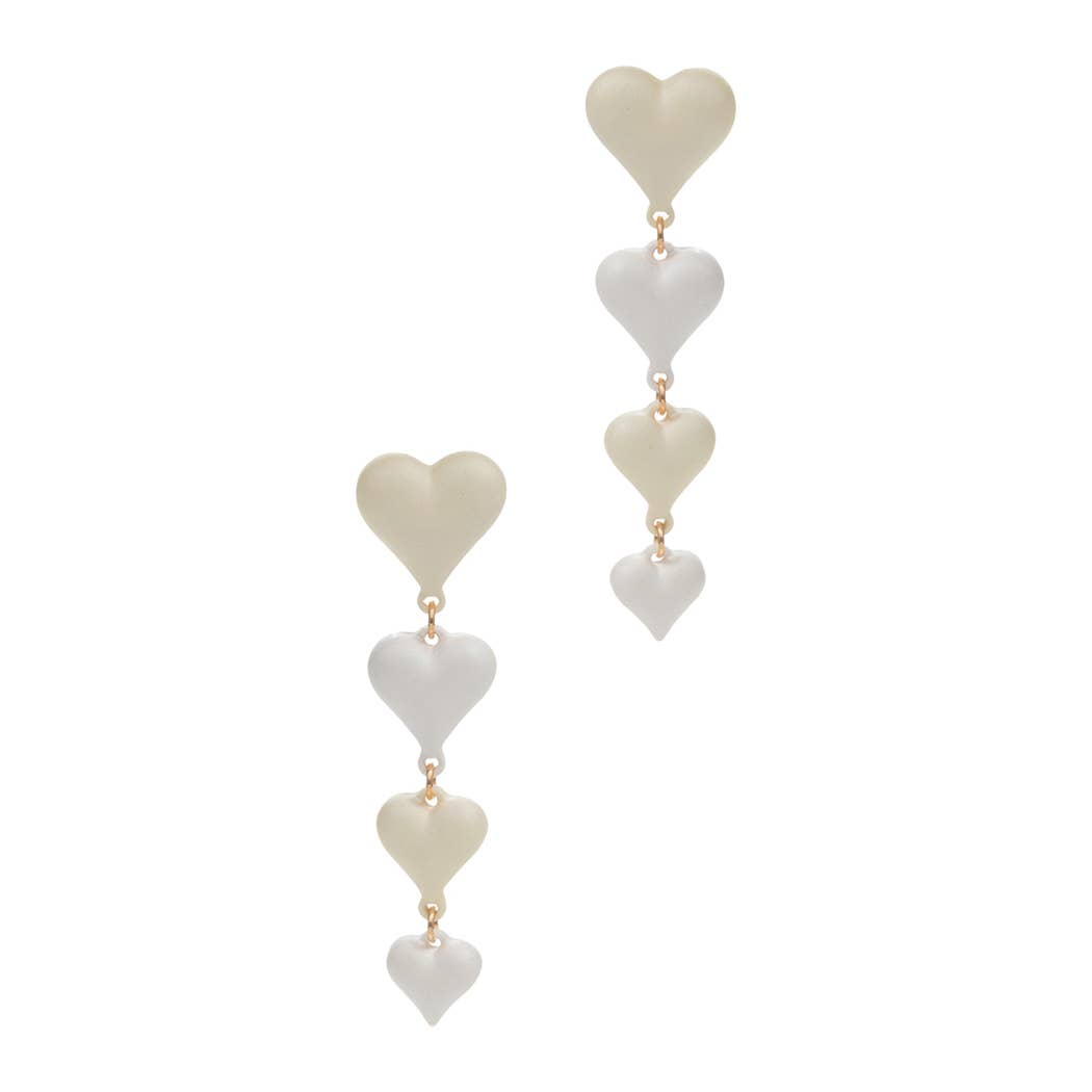 Multiple Heart Bead Post Drop Earrings: Red / ONE SIZE