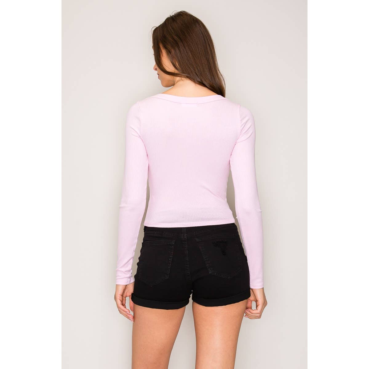 Ribbed Long Sleeve Wide Neck Top: Ballerina / S-M-L(2-2-2)