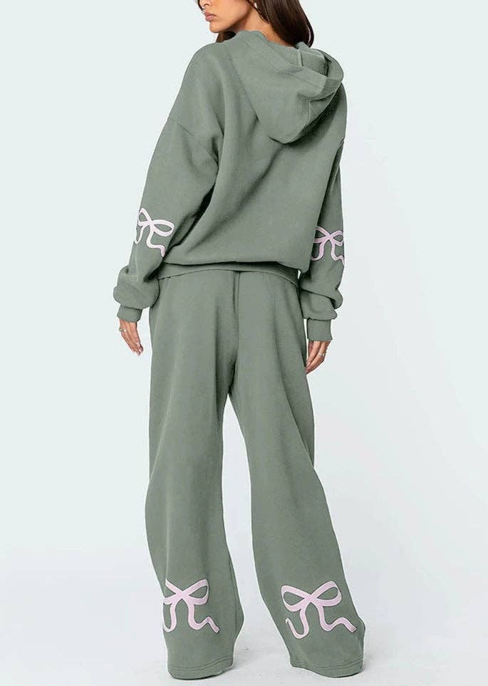 Trendy Casual Long Sleeve Loose Hoodie & Wide Leg Pants Set: Gray / M