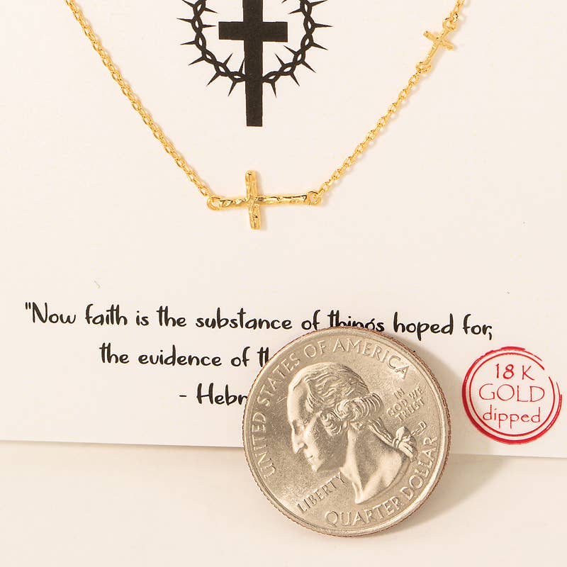 Gold Dipped Dented Cross Pendant Necklace: G