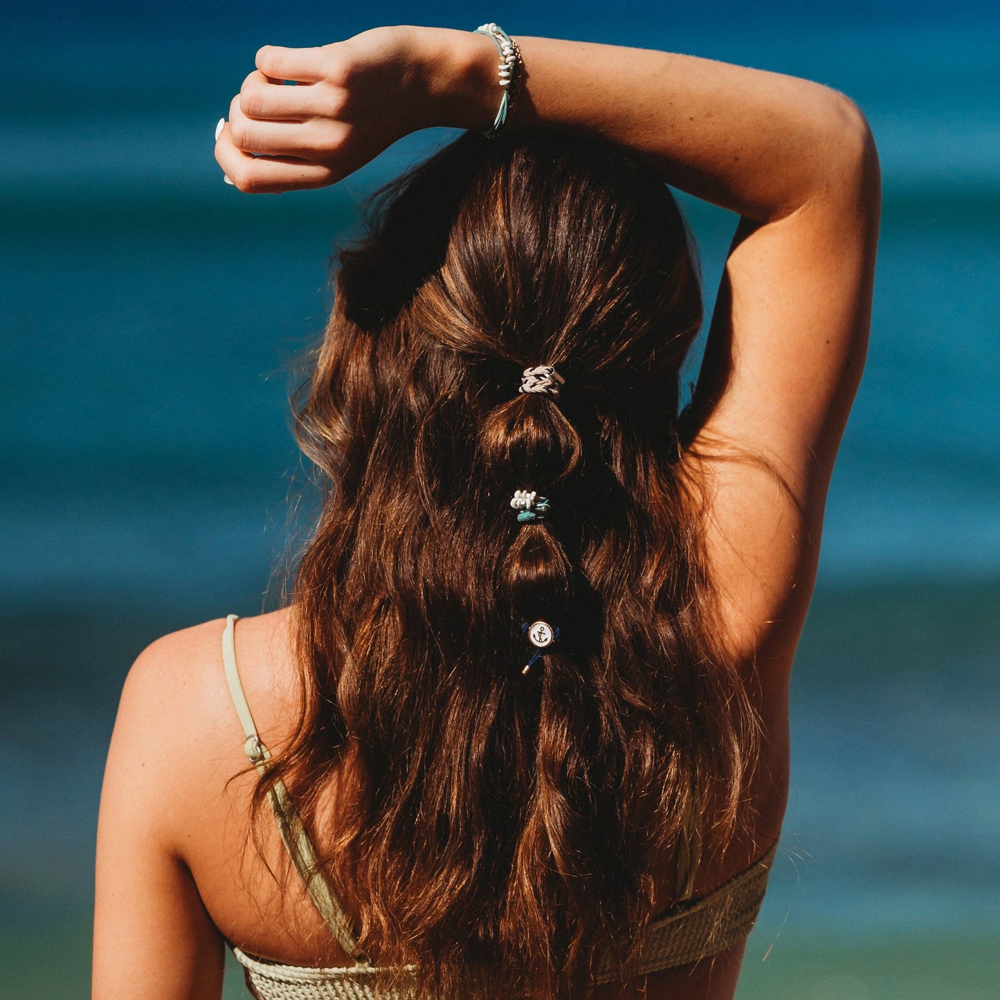 "Anchor" Nautical Colors with Anchor Charm Hair Tie Bracelets: Medium