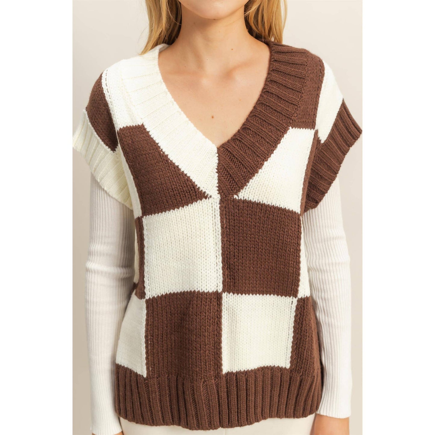Checkered Sweater Vest: HOT PINK / S-M-L(2-2-2)