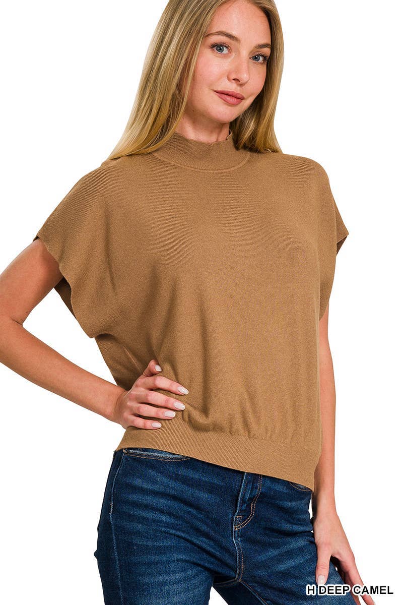 Mock Neck Short Dolman Sleeve Sweater: H DEEP CAMEL / 2-2-2 (S-M-L)