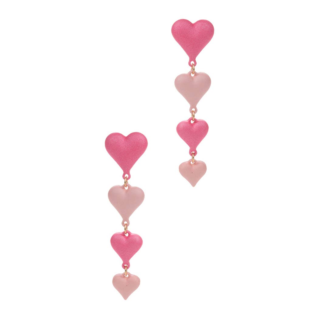 Multiple Heart Bead Post Drop Earrings: Red / ONE SIZE
