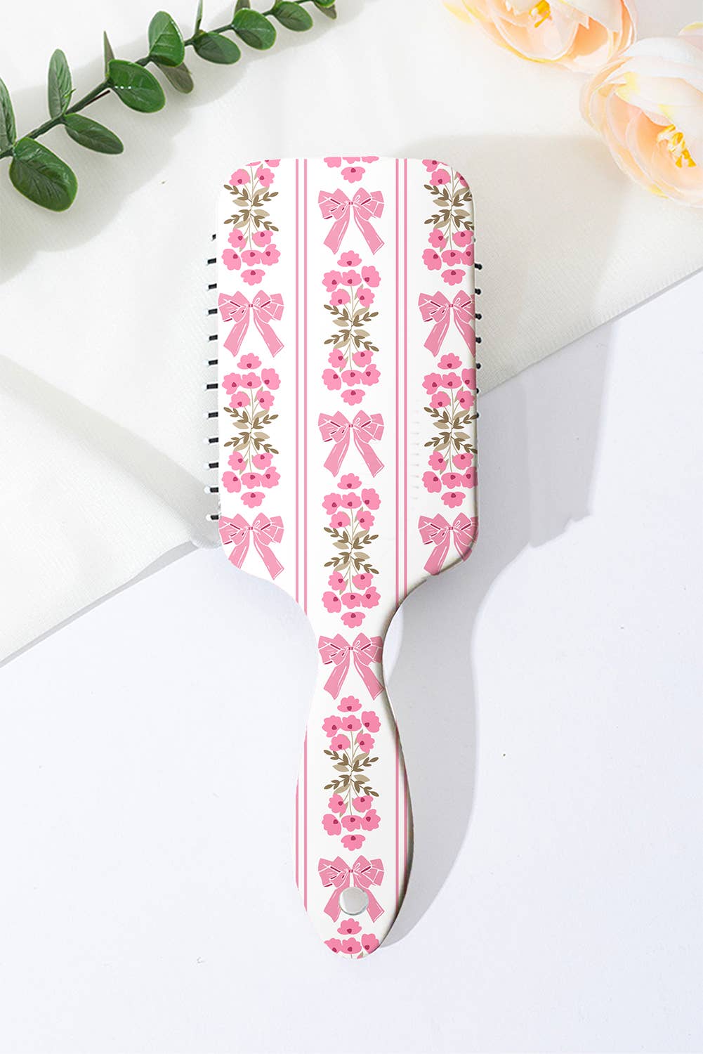 Floral Bow Print Long Handle Air Cushion Comb: As shown / Missy / Standard