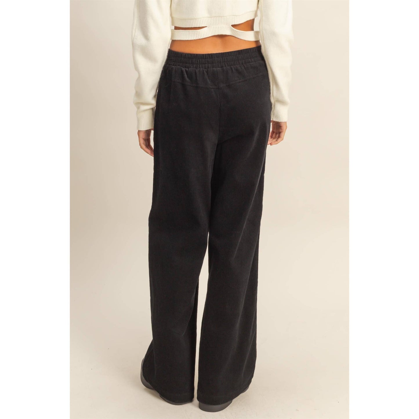 Corduroy High-Waisted Wide Leg Pants: BLACK / S-M-L(2-2-2)