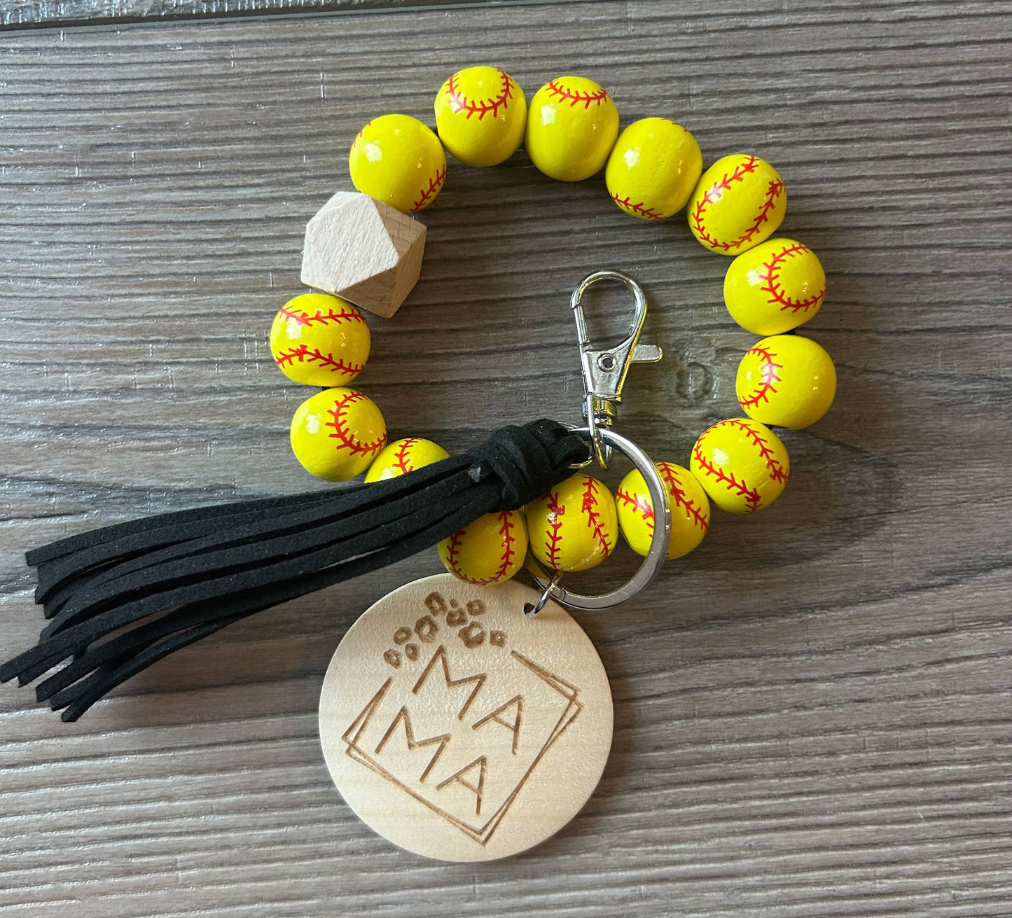 Mama Sports Keychain with Wooden Beads: Baseball/Softball Mix