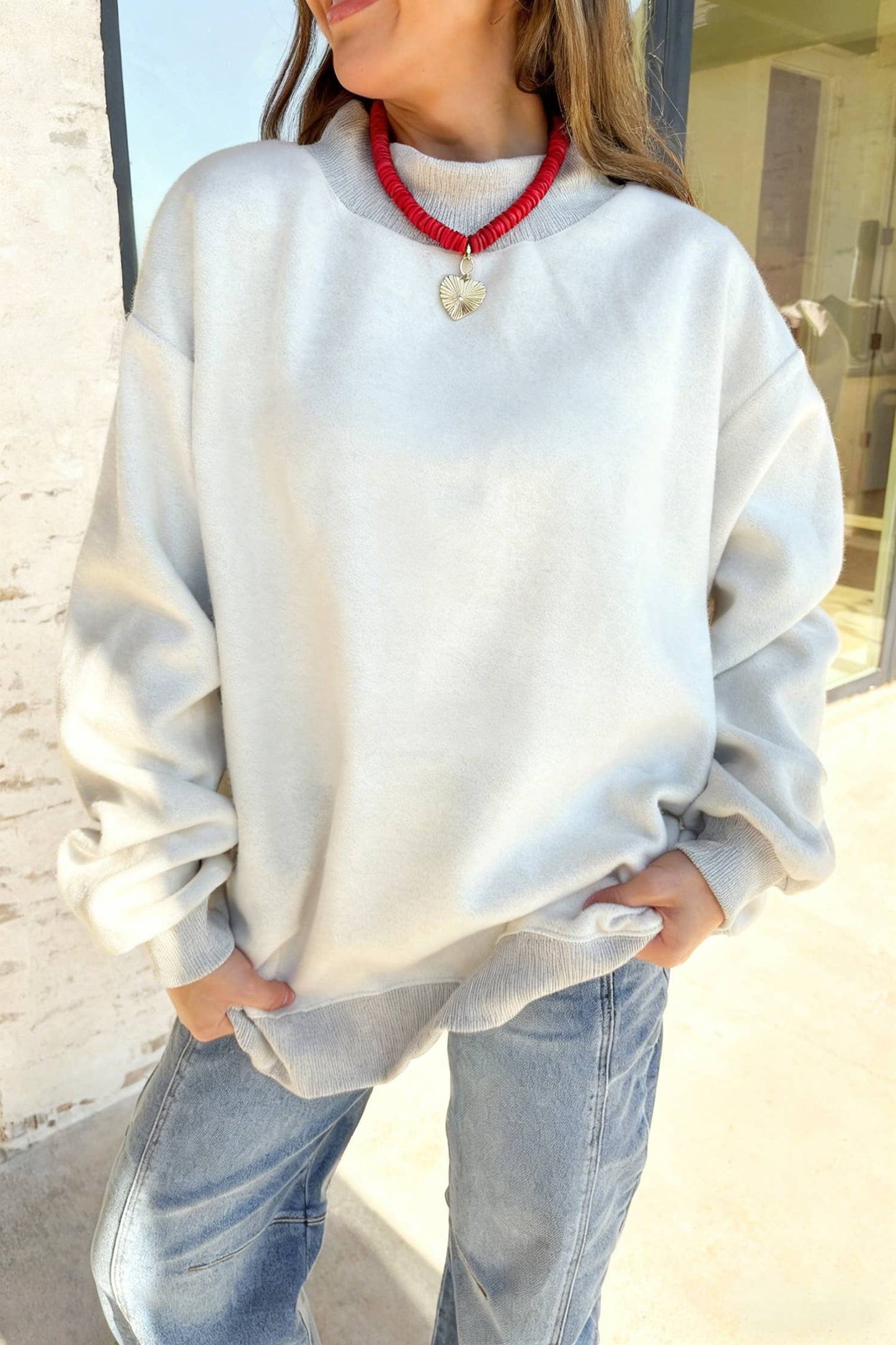 Love Solid Oversize Reversible Mock Neck Sweatshirt (S-XL): Racing Red / Missy / XL