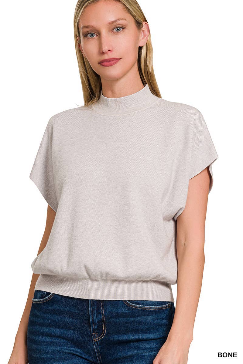 Mock Neck Short Dolman Sleeve Sweater: H MAHOGANY / 2-2-2 (S-M-L)