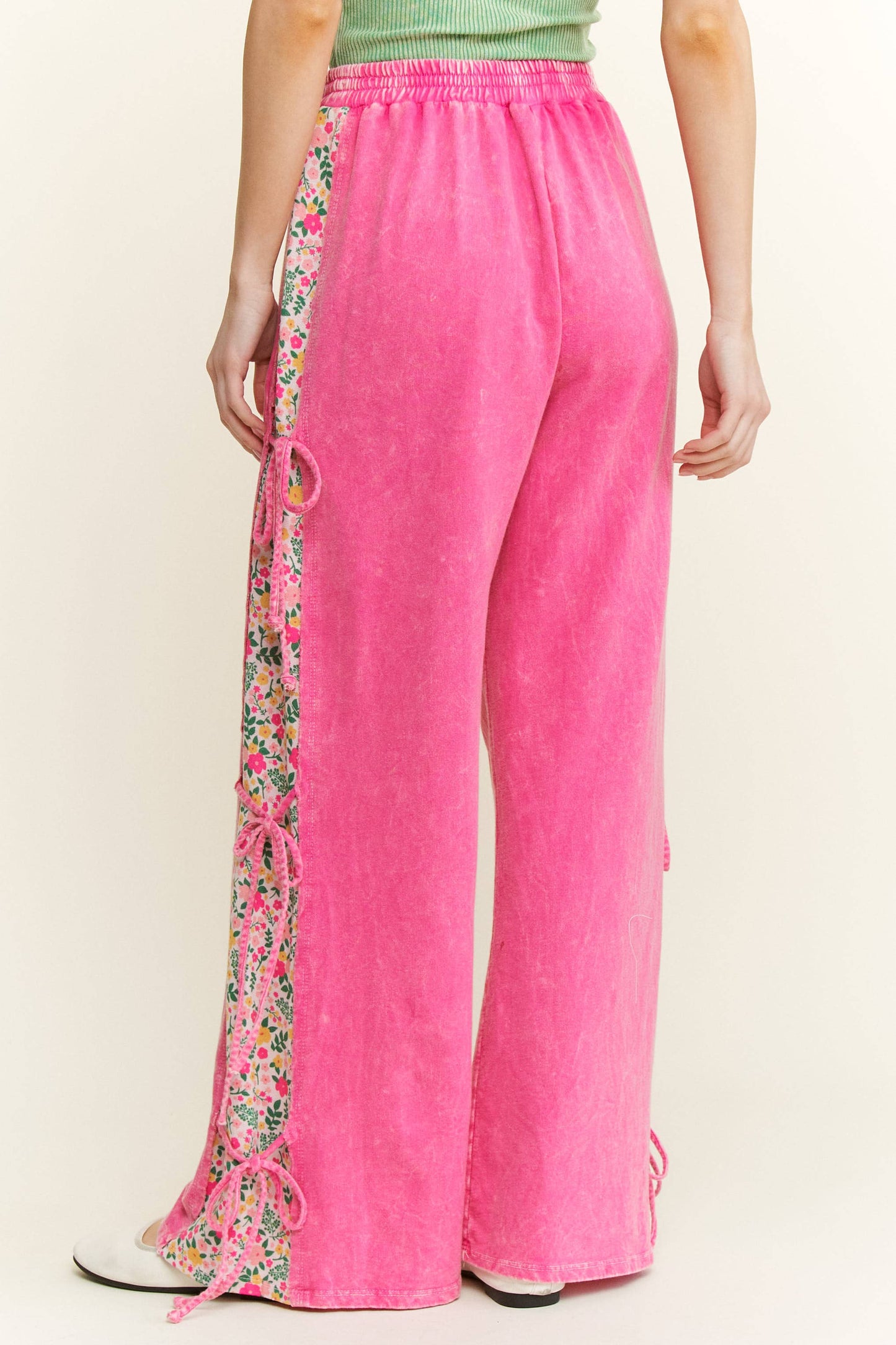 MineralWashed Bow Ribbon tie on the side Pants HP6418: DenimBlue / S-M-L / 2-2-2