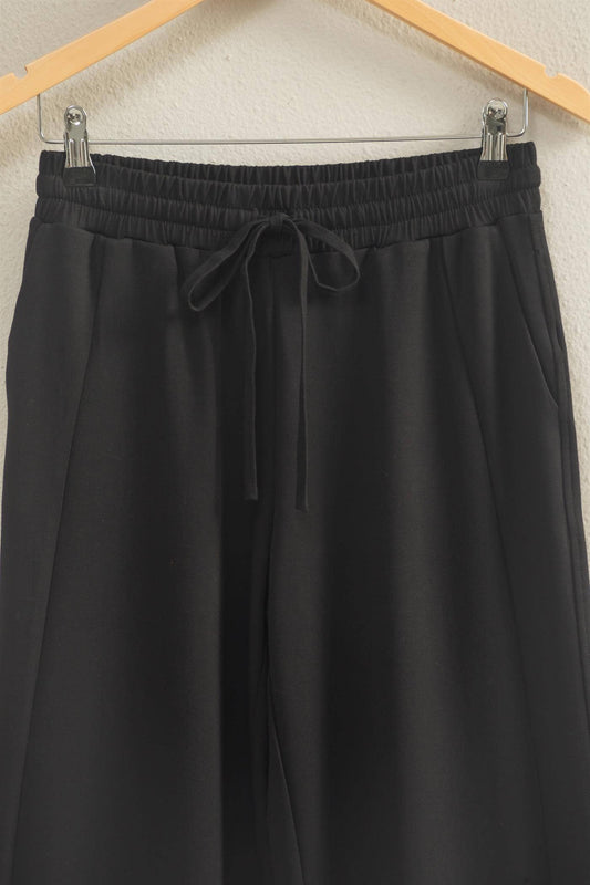 Scuba High-Waist Wide-Leg Drawstring Sweatpants: BLACK / S-M-L(2-2-2)