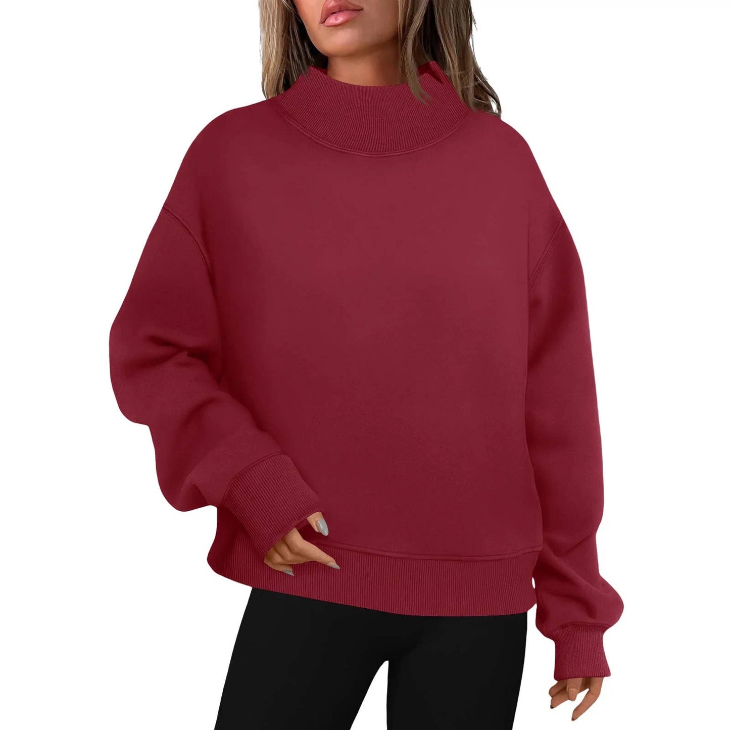 Oversized Mock Neck Top Sweatshirt : Black / Contemporary / L