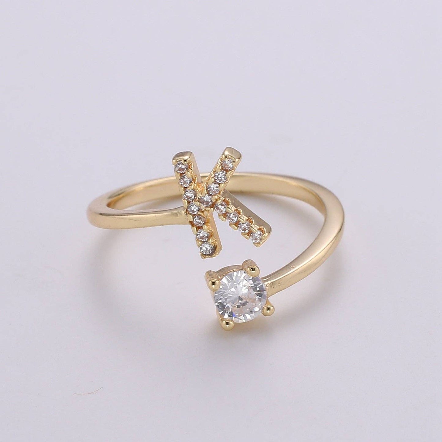 Adjustable Gold Initial Ring With CZ R370~R395: S
