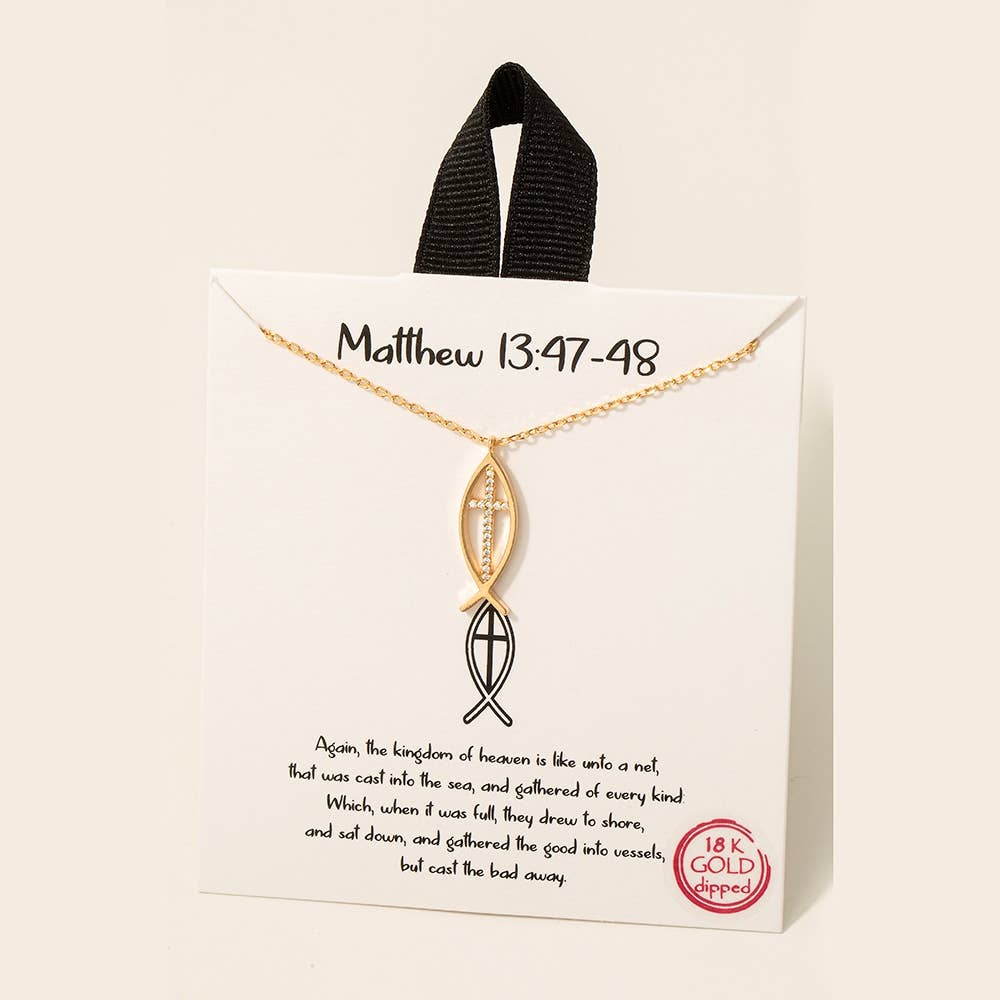 Gold Dipped Fish Cross Pendant Necklace: RHCRY