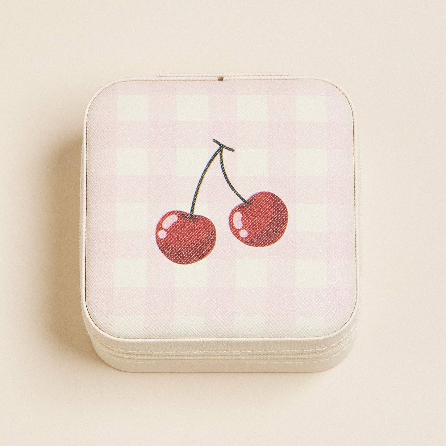 Cherry and Checker Pattern Jewelry Box -Travel Size: Pink / One / 5AC78045