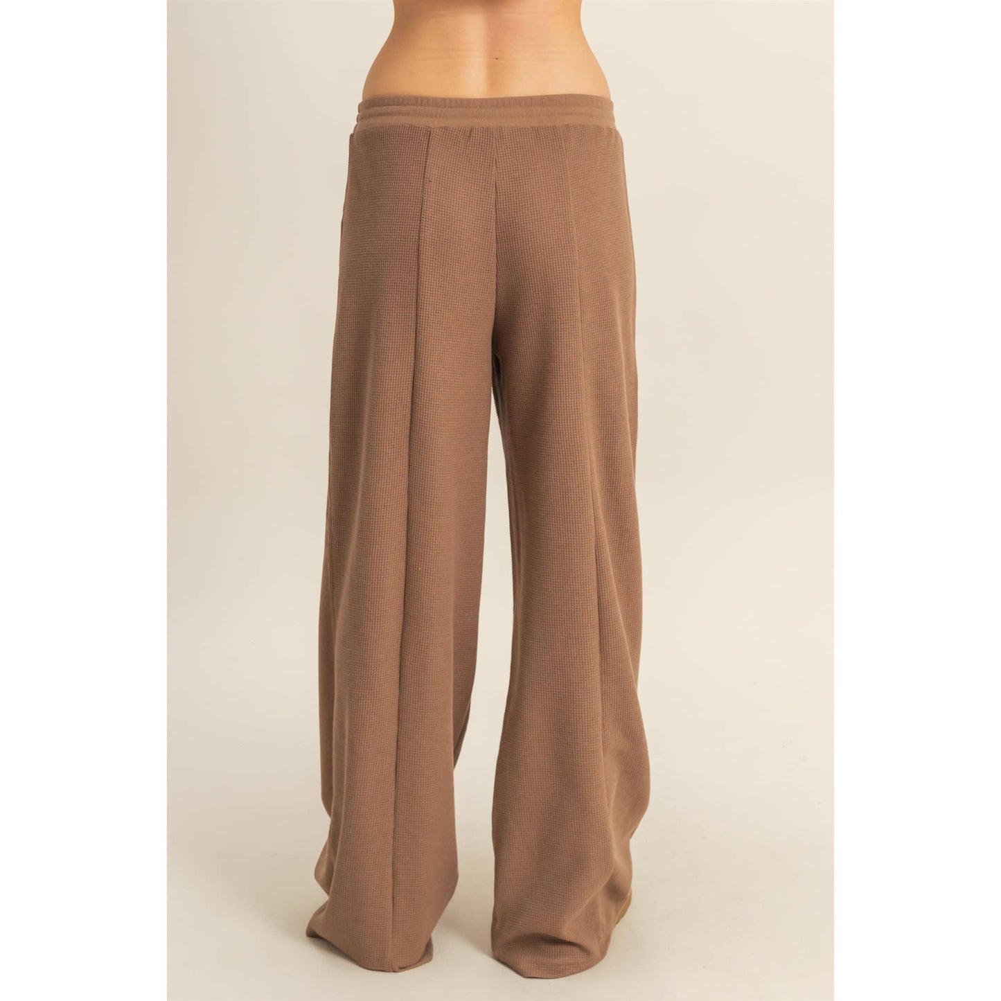 Waffled Knit Pants With Contrasting Ties: MOCHA / S-M-L(2-2-2)