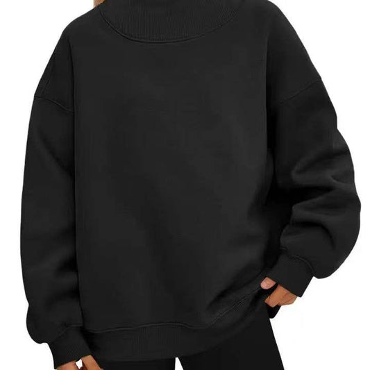 Oversized Mock Neck Top Sweatshirt : Black / Contemporary / L