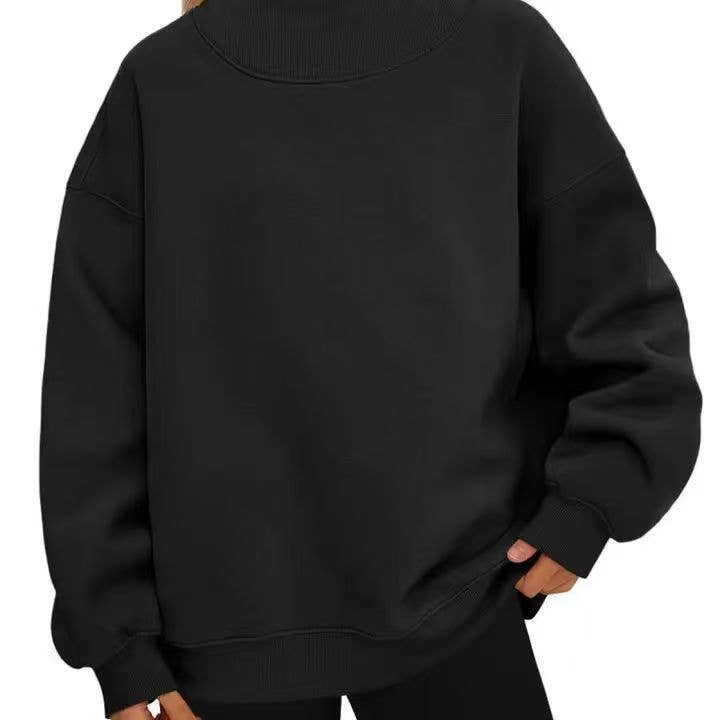 Oversized Mock Neck Top Sweatshirt : Black / Contemporary / S