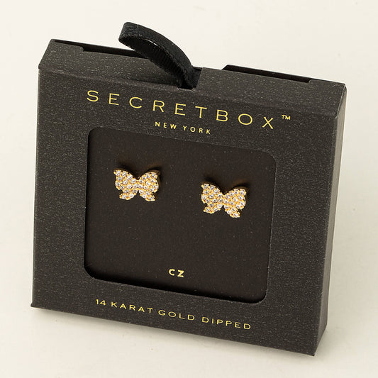 Secret Box Cz Mini Butterfly Earrings: GD