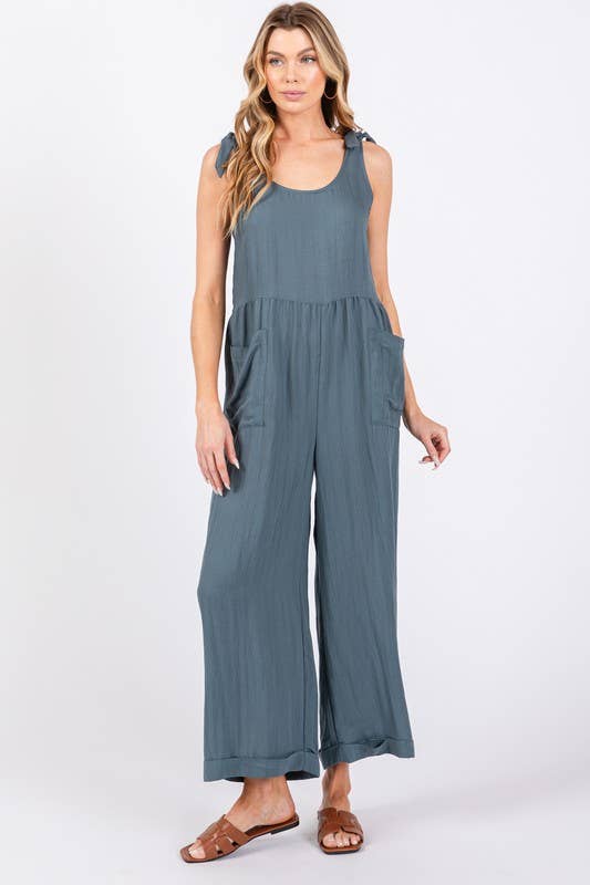 Wide Leg Roll-up Jumpsuit: SLATE / 2-2-1 (S-M-L)