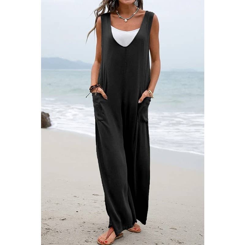 New Solid Color Pocket Fashion Jumpsuit : OLIVE GREEN / L