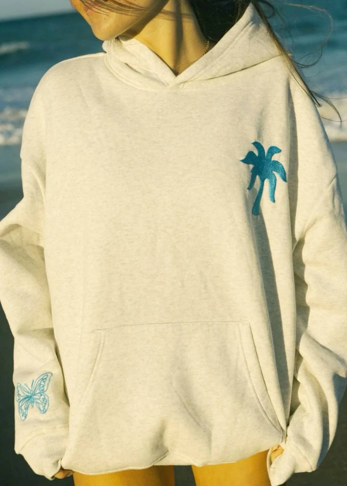 Butterfly Inspired Embroidered fleece oversized Hoodie: Purple / XS