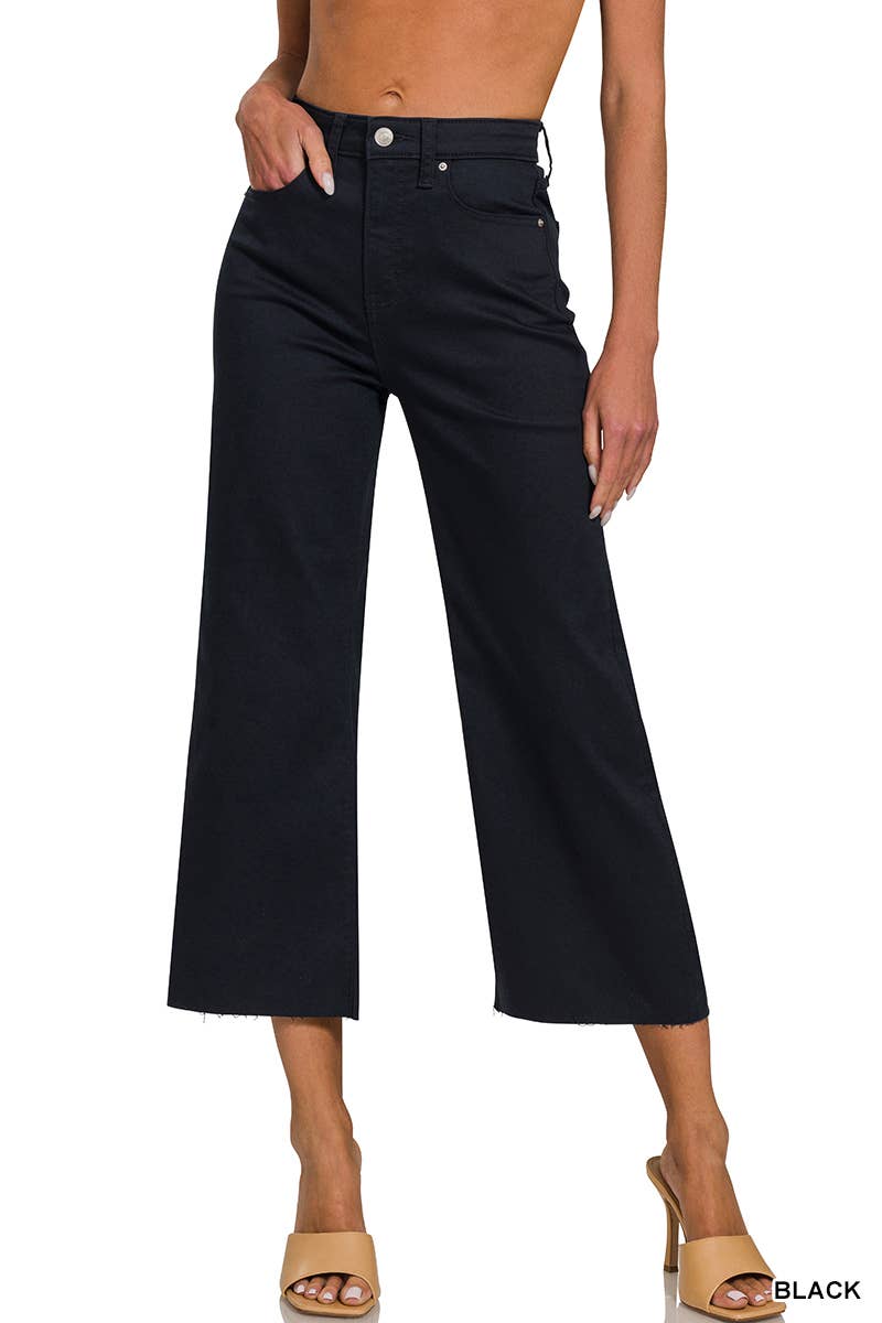 High Rise Flare Cropped Color Denim Pants: FUCHSIA / 1-2-2-1 (S-M-L-XL)